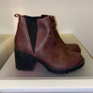 Maroon weathered Chelsea boot with traction sole
